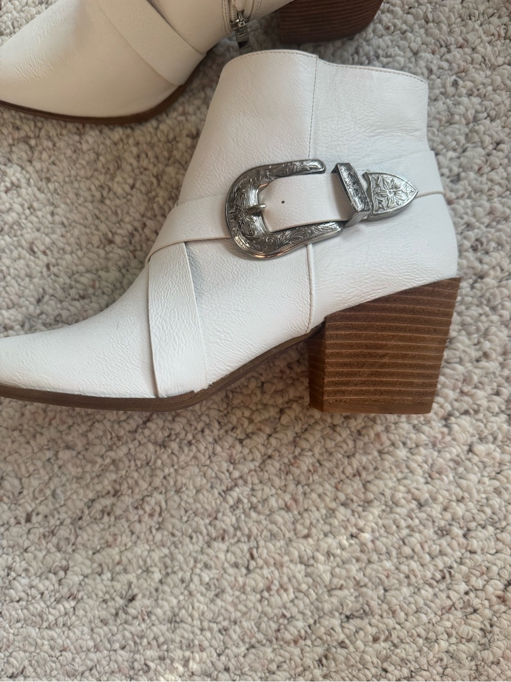 BEAST FASHION White Western Buckle Ankle Booties